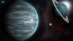 two planets, planet, space art