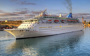 white cruise ship, ship, cruise ship, sea