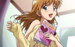 girl anime character holding book