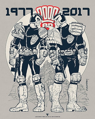 Judge Dredd illustration, 2000 AD, Judge Dredd, Dredd, monochrome
