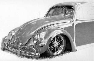 gray Volkswagen Beetle illustration HD wallpaper
