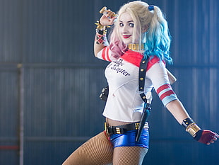 Harley-Quinn costume, Harley Quinn, cosplay, DC Comics, comics HD wallpaper