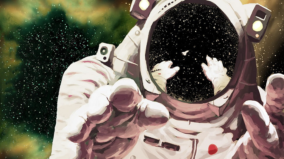 white astronaut costume, space, artwork, space art, helmet HD wallpaper