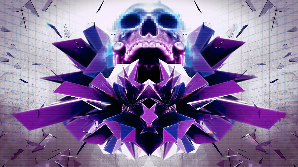 purple skull digital wallpaper, abstract, skull, pixelated, digital art HD wallpaper