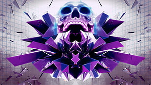purple skull digital wallpaper, abstract, skull, pixelated, digital art