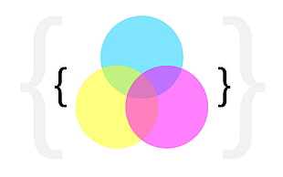 yellow, blue, and pink circle illustrations