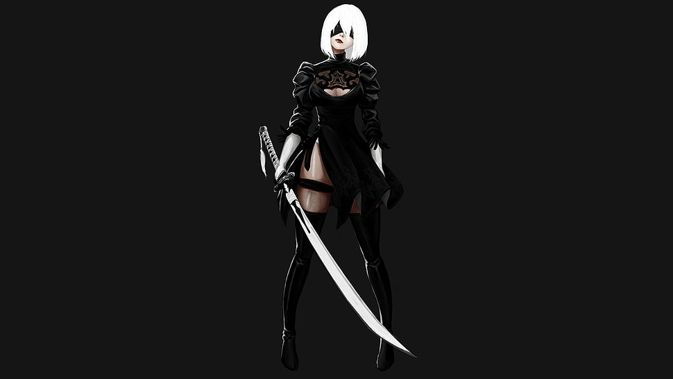 black dressed woman holding sword hoto, Nier: Automata, video games, women, 2B HD wallpaper