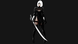 black dressed woman holding sword hoto, Nier: Automata, video games, women, 2B