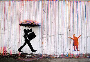 man under umbrella painting