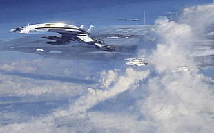 aircraft illustration, Mass Effect 2, Normandy SR-2, Mass Effect, science fiction