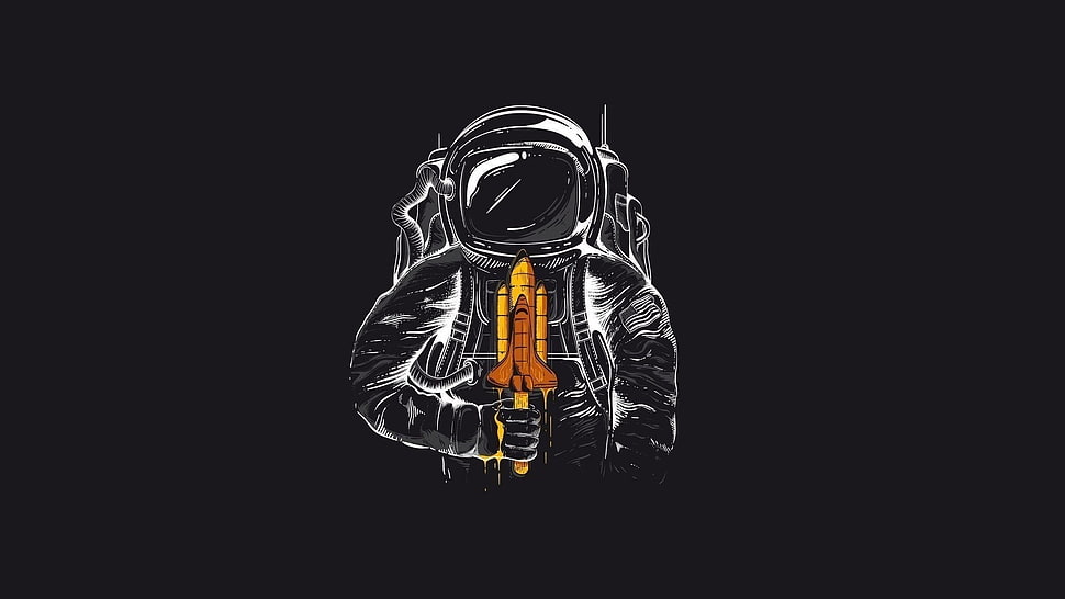 astronaut holding space shuttle toy artwork HD wallpaper