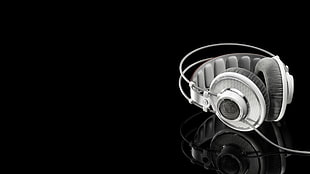 silver headphones, headphones, black, white, AKG