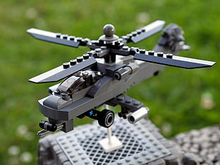 gray helicopter building block toy, LEGO, Boeing AH-64 Apache, helicopters, toys HD wallpaper