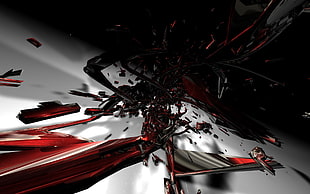 black and grey abstract painting, abstract, red