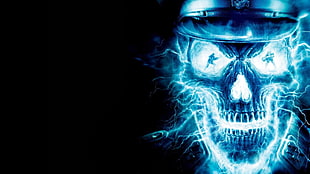 human skull with fire digital wallpaper, Wolfenstein, video games, artwork