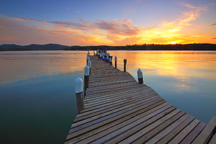 Wooden Dock at Sunset View HD wallpaper