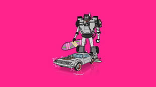 gray Transformers illustration, car, Transformers, minimalism, DeLorean