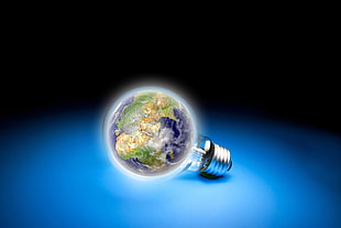 earth light bulb, artwork, Earth, lightbulb