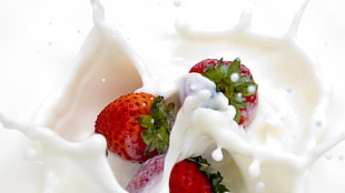 strawberry with milk, strawberries, milk, fruit, food