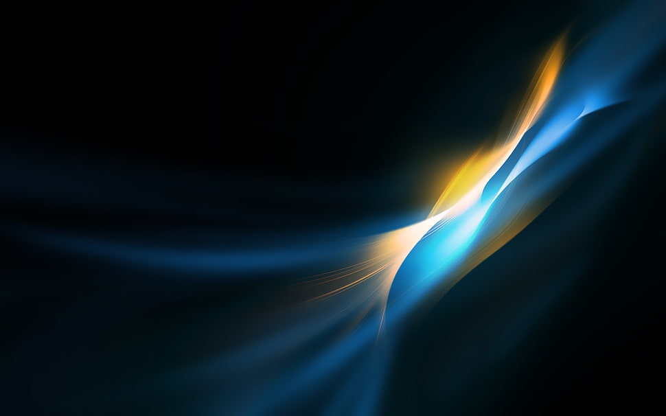 blue and yellow light wallpape r, digital art, abstract HD wallpaper