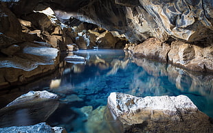 body of water inside cave, nature, cave, lake
