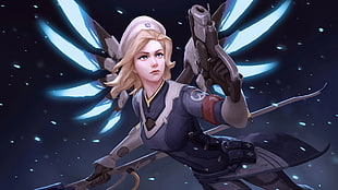 Mercy from Overwatch illustration, video games, Overwatch, Mercy (Overwatch) HD wallpaper