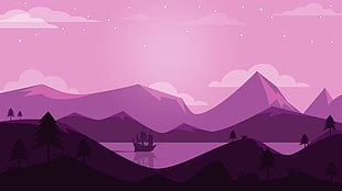 purple mountain illustration, Mountains, Landscape, Panoramic