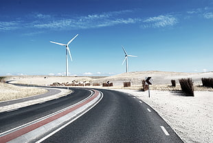 white windmill, landscape, road