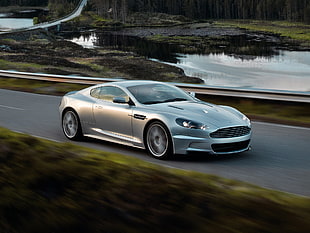 silver Aston Martin coupe HD wallpaper
