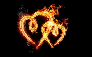 flaming heart digital wallpaper, love