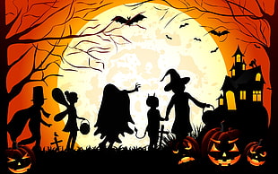 Halloween-themed art wallpaper, Halloween, vector art, silhouette