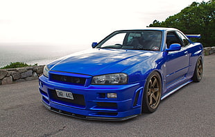 blue coupe, Nissan, skyline, GT-R, Skyline R34 HD wallpaper
