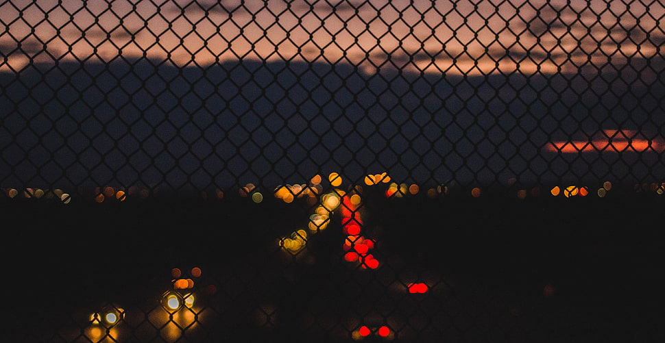 black mesh fence, Grid, Glare, Night HD wallpaper