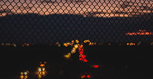 black mesh fence, Grid, Glare, Night HD wallpaper