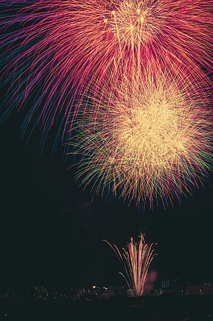 time lapse photo of fireworks, Japan, portrait display, fireworks, night