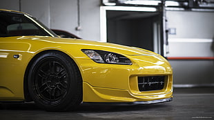 yellow coupe, yellow cars, car, tuning, honda s2000