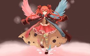anime red haired character flying with wings