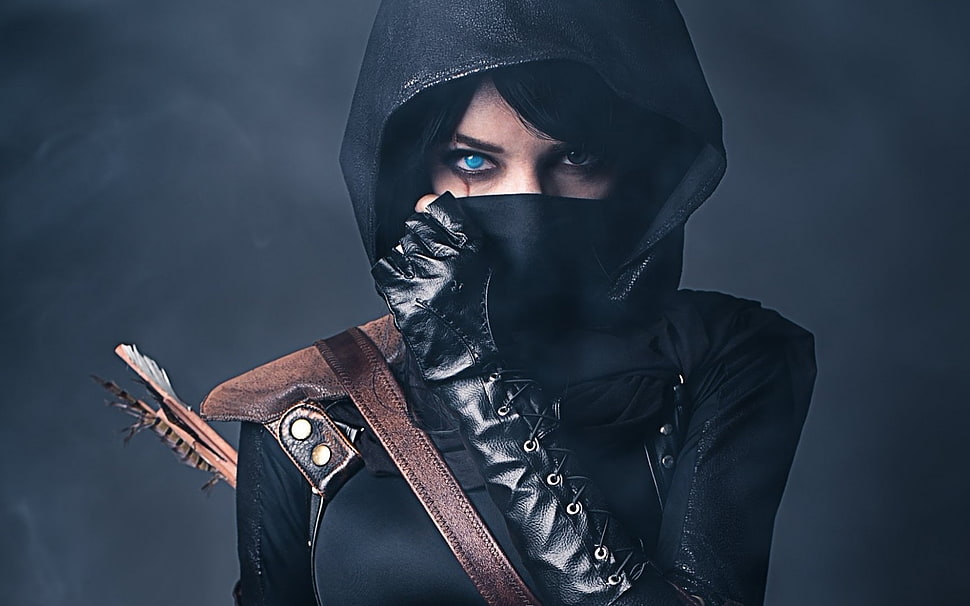 female character wearing black mask HD wallpaper