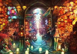 lantern and lamp store illustration, detailed, stores