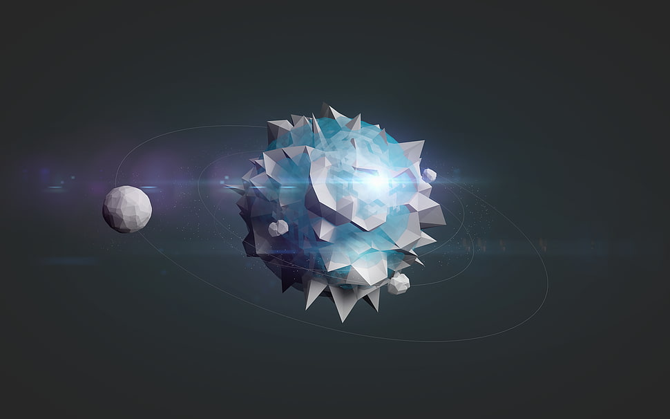 blue and gray planet illustration, low poly, planet, space art, digital art HD wallpaper