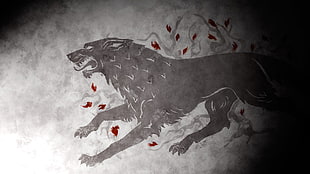 black and red wolf painting, Game of Thrones, House Stark, Direwolf, wolf