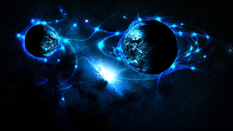 lighted planet digital wallpaper, planet, space, blue, space art HD wallpaper