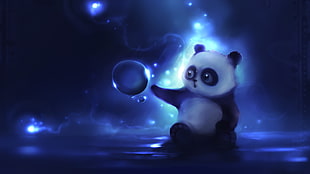Panda reaching water bubble painting
