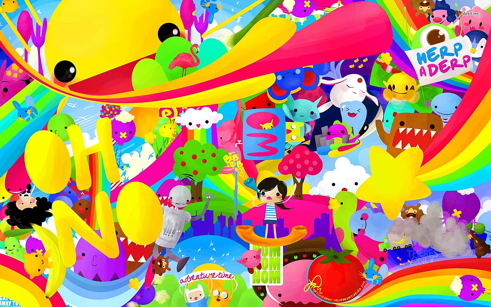 multicolored oh no illustration HD wallpaper