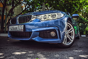 blue car, BMW, car, closeup, blue cars HD wallpaper