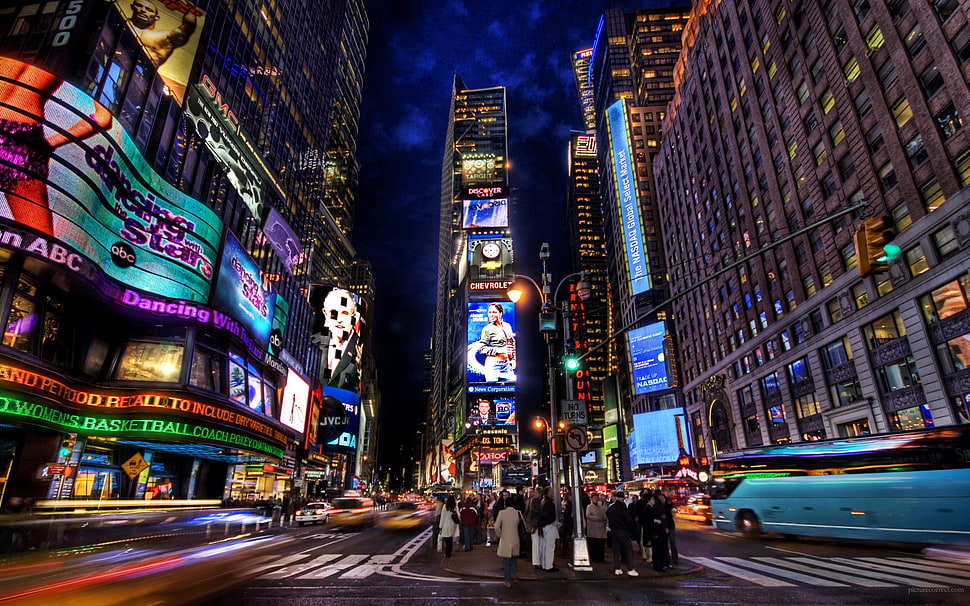 Time Square, New York, cityscape, road, HDR, long exposure HD wallpaper