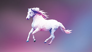 white geometric horse illustration, horse, low poly, digital art, colorful