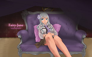 women Anime Girl sitting on sofa HD wallpaper