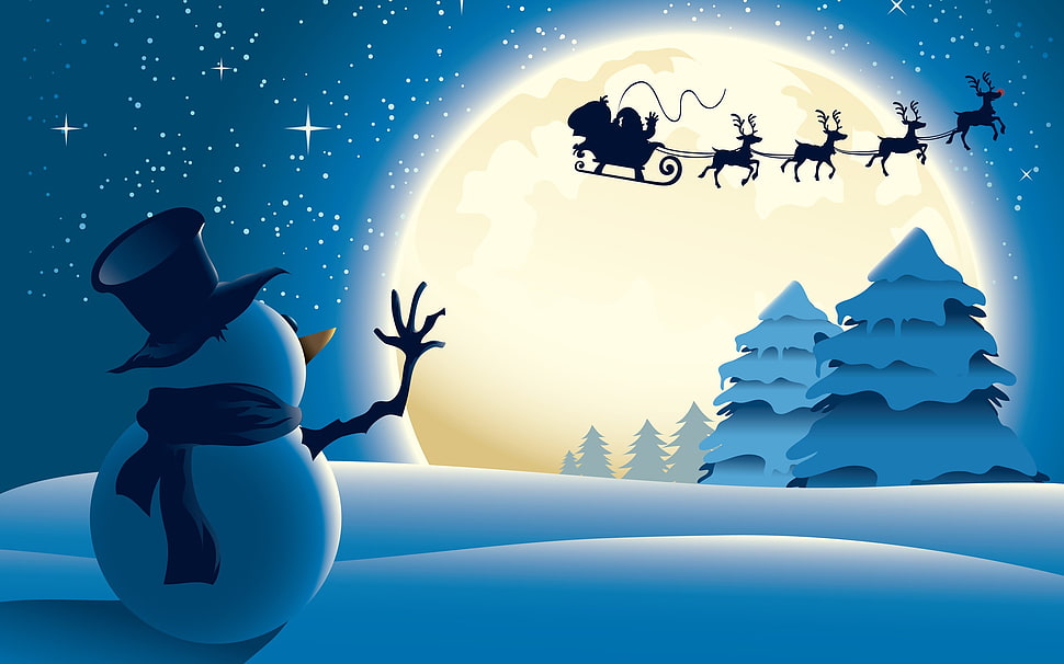 snowman during nighttime illustration, New Year, snow HD wallpaper