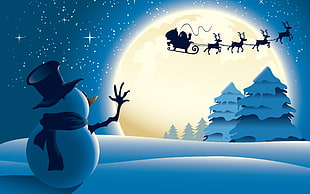 snowman during nighttime illustration, New Year, snow